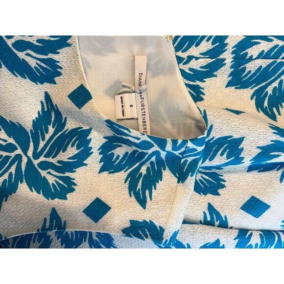 Diane von Furstenberg Textured Cotton Blue White A Line Dress 6 New - Picture 5 of 8